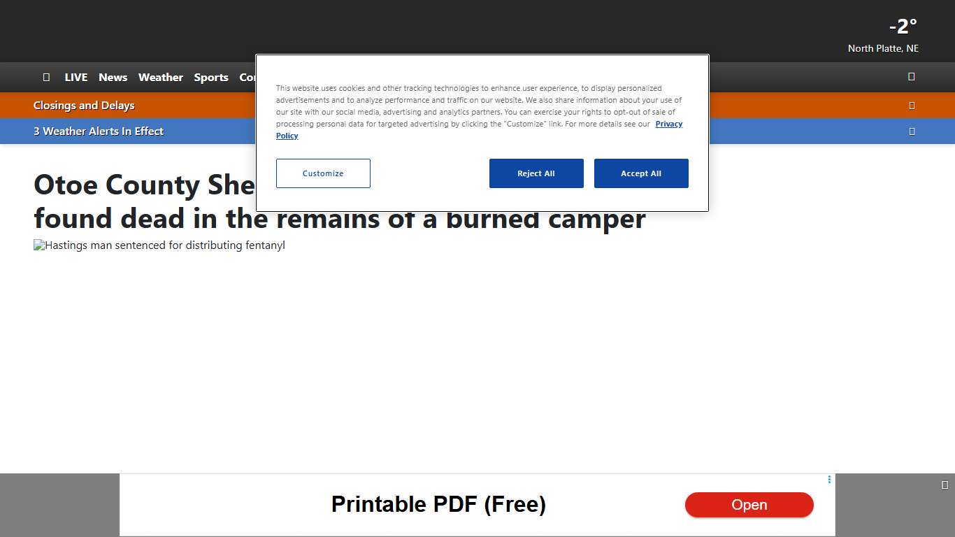 Otoe County Sheriff’s Office investigates person found dead in the remains of a burned camper