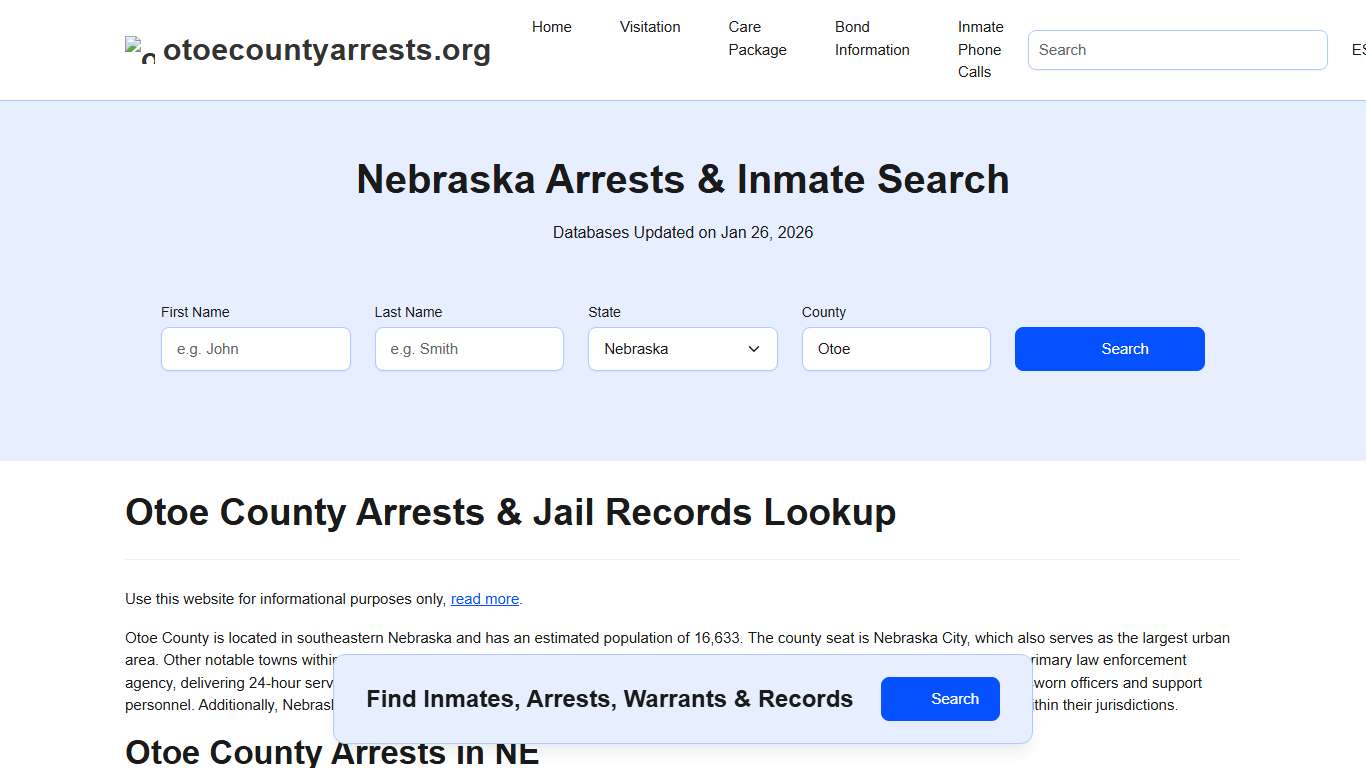 Otoe County, NE Arrests, Warrants, Police Records Search
